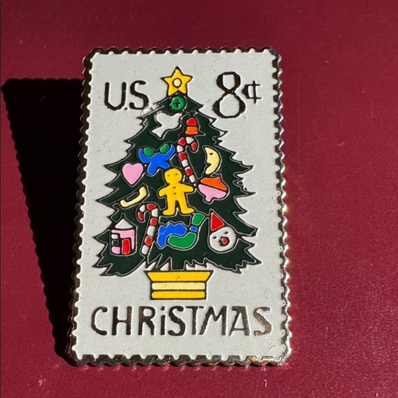 TheMarchCo.ChristmasTreeBrooch8cent stamp pin minor nicks on back see photo - Picture 1 of 5